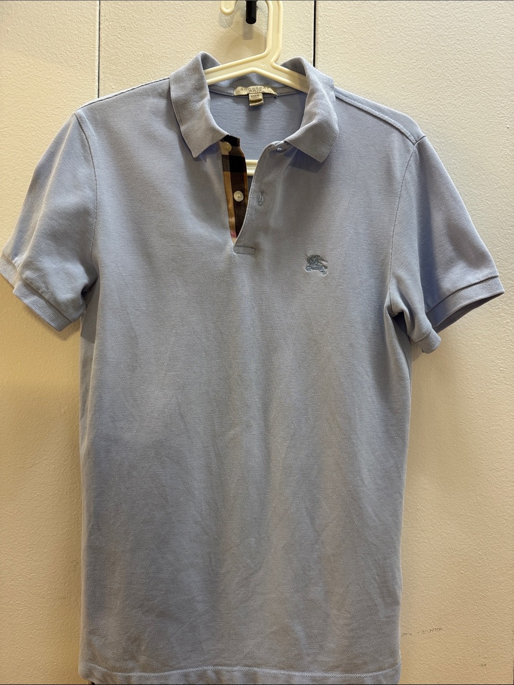 Burberry Light Blue Polo with Iconic Check Placket